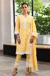 Buy_Mulmul_Yellow 100% Pure Mulmul Embroidery Lisburn Flower Butti Kurta Set _at_Aza_Fashions