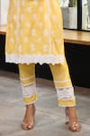 Mulmul_Yellow 100% Pure Mulmul Embroidery Lisburn Flower Butti Kurta Set _Online_at_Aza_Fashions