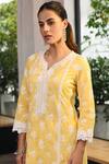 Buy_Mulmul_Yellow 100% Pure Mulmul Embroidery Lisburn Flower Butti Kurta Set _Online_at_Aza_Fashions