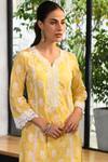 Shop_Mulmul_Yellow 100% Pure Mulmul Embroidery Lisburn Flower Butti Kurta Set _Online_at_Aza_Fashions