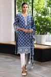 Buy Mulmul Blue 100% Pure Mulmul Embroidery Eyelet V Neck Perth Jaal Kurta Set at Aza Fashions Buy_Mulmul_Blue 100% Pure Mulmul Embroidery Eyelet V Neck Perth Jaal Kurta Set _at_Aza_Fashions