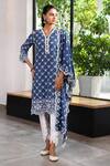 Mulmul Blue 100% Pure Mulmul Embroidery Eyelet V Neck Perth Jaal Kurta Set Online at Aza Fashions Mulmul_Blue 100% Pure Mulmul Embroidery Eyelet V Neck Perth Jaal Kurta Set _Online_at_Aza_Fashions