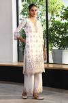 Mulmul_White 100% Pure Mulmul Embroidered And Ripon Floral Kurta & Pant Set _Online_at_Aza_Fashions