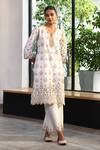 Buy_Mulmul_White 100% Pure Mulmul Embroidered And Ripon Floral Kurta & Pant Set _Online_at_Aza_Fashions