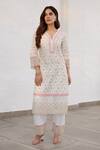 Shop_Mulmul_White 100% Pure Mulmul Embroidered And Trent Floral Jaal Work Kurta Set _at_Aza_Fashions