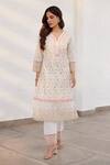 Mulmul_White 100% Pure Mulmul Embroidered And Trent Floral Jaal Work Kurta Set _Online_at_Aza_Fashions