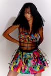 Buy_Mini Sondhi_Multi Color Upcycled Fabric Applique Embroidered Paint Stain Bustier _Online_at_Aza_Fashions