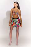 Mini Sondhi_Multi Color Upcycled Fabric Applique Embroidered Paint Stain Skirt _Online_at_Aza_Fashions