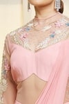 Vivek Patel_Pink Crepe Hand Embroidered Artwork High Neck Saree Gown For Women_Online_at_Aza_Fashions