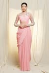Buy_Vivek Patel_Pink Crepe Hand Embroidered Artwork High Neck Saree Gown For Women_at_Aza_Fashions
