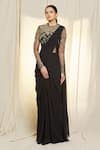 Shop_Vivek Patel_Black Georgette Embroidered Threads Round 3d Saree Gown _Online_at_Aza_Fashions