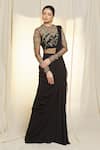 Vivek Patel_Black Georgette Embroidered Threads Round 3d Saree Gown _at_Aza_Fashions