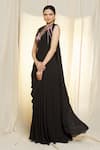 Shop_Vivek Patel_Black Georgette Embroidered Beads Round Pre-draped Saree Gown _Online_at_Aza_Fashions