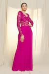 Vivek Patel_Fuchsia Georgette Embroidered 3d Resham Dori Wide Draped Saree Gown For Women_at_Aza_Fashions