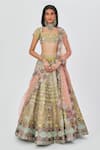 Buy_Aisha Rao_Green Tissue Embellished Floral Layla 12 Kali Bridal Lehenga Set  _at_Aza_Fashions