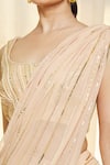 Vivek Patel_Beige Georgette Embroidered Beads Scoop Neck Pre-draped Saree With Blouse_Online_at_Aza_Fashions