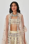 Aisha Rao_Beige Satin Embellished Soraya Applique 16 Kali Bridal Lehenga Set  _at_Aza_Fashions