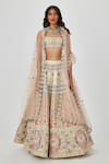 Buy_Aisha Rao_Beige Satin Embellished Floral Soraya 12 Kali Bridal Lehenga Set  _at_Aza_Fashions