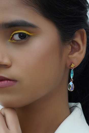 Buy_Ishhaara_Blue Stones Geometric Embellished Earrings _at_Aza_Fashions