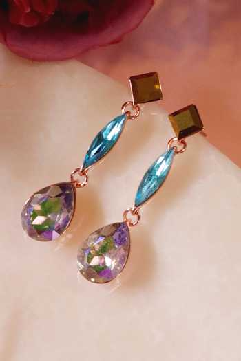 Shop_Ishhaara_Blue Stones Geometric Embellished Earrings _at_Aza_Fashions