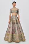 Buy_Aisha Rao_Grey Tissue Embellished Floral Banou 12 Kali Bridal Lehenga Set  _at_Aza_Fashions