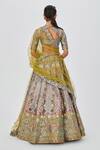 Shop_Aisha Rao_Grey Tissue Embellished Floral Banou 12 Kali Bridal Lehenga Set  _at_Aza_Fashions