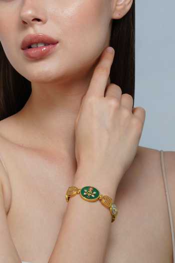 Buy_ZARIIN_Gold Plated Crystals Floral Onyx Embellished Bracelet _at_Aza_Fashions