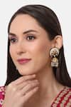 Buy_Tizora_Gold Plated Fabric Flowers, Stones, Pearls Meenakari Engraved Jhumkas _at_Aza_Fashions