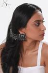 Buy Vaidaan Black Metallic Thread, Beads Khizan Earrings With Ear Chain at Aza Fashions Buy_Vaidaan_Black Metallic Thread, Beads Khizan Earrings With Ear Chain _at_Aza_Fashions