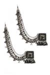 Shop Vaidaan Black Metallic Thread, Beads Khizan Earrings With Ear Chain at Aza Fashions Shop_Vaidaan_Black Metallic Thread, Beads Khizan Earrings With Ear Chain _at_Aza_Fashions