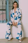 Buy_Mandira Wirk_Blue Printed Texture Lapel Mystic Jacket And Pant Set _at_Aza_Fashions