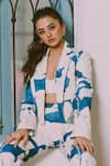 Buy_Mandira Wirk_Blue Printed Texture Lapel Mystic Jacket And Pant Set 