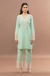 Buy_Kalakaari By Sagarika_Green Cotton Bandhani V Neck Straight Kurta Pant Set _Online_at_Aza_Fashions