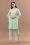 Buy_Kalakaari By Sagarika_Green Cotton Lace Cut Work Kurta With Pant_at_Aza_Fashions