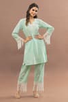 Kalakaari By Sagarika_Green Cotton Lace Cut Work Kurta With Pant_Online_at_Aza_Fashions