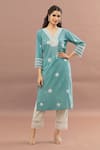 Buy_Kalakaari By Sagarika_Blue Cotton Bandhani V Neck Lace Lined Kurta With Pant _at_Aza_Fashions