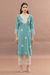 Buy_Kalakaari By Sagarika_Blue Cotton Bandhani V Neck Lace Lined Kurta With Pant _Online_at_Aza_Fashions