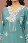 Shop_Kalakaari By Sagarika_Blue Cotton Bandhani V Neck Lace Lined Kurta With Pant _at_Aza_Fashions