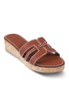 Buy_Crimzon_Brown Plain Lyra Cut-out Leather Strap Flatform Wedges _at_Aza_Fashions