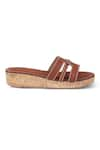 Crimzon_Brown Plain Lyra Cut-out Leather Strap Flatform Wedges _Online_at_Aza_Fashions