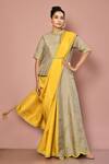 Buy_Nazaakat By Samara Singh_Beige Dola Silk, Lining Butter Crepe Band Solid Saree With Asymmetric Blouse_at_Aza_Fashions