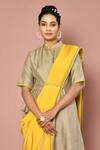 Nazaakat By Samara Singh_Beige Dola Silk, Lining Butter Crepe Band Solid Saree With Asymmetric Blouse_Online_at_Aza_Fashions