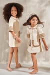 Jasmine And Alaia_Beige Cotton Textured Fabric Embroidered The Hazel Dress  _at_Aza_Fashions