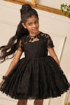 Jasmine And Alaia_Black Lace Tulle Embroidered Cutwork Elsa Floral Cutout Flared Dress  _Online_at_Aza_Fashions