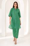 Buy_Kameez_Green Cotton Printed Stripe Spread Collar Twist Kurta And Pant Set_at_Aza_Fashions