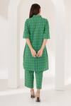 Shop_Kameez_Green Cotton Printed Stripe Spread Collar Twist Kurta And Pant Set_at_Aza_Fashions