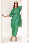 Buy_Kameez_Green Cotton Printed Stripe Spread Collar Twist Kurta And Pant Set_Online_at_Aza_Fashions