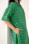 Shop_Kameez_Green Cotton Printed Stripe Spread Collar Twist Kurta And Pant Set_Online_at_Aza_Fashions