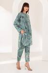 Buy_Kameez_Green Cotton Printed Marble Round Neck Kurta And Pant Set_at_Aza_Fashions