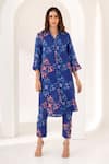 Buy_Kameez_Blue Summer Silk Printed Floral Spread Collar Savoy Kurta And Pant Set _at_Aza_Fashions